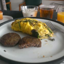 OSF Saint Francis Medical Center - Swiss & mushroom & cheese omelet, sausage & juice for breakfast. This was very good and hit the spot.
