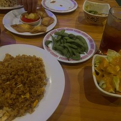 Yokohama Japanese Grill - Chicken fried rice, Crab Rangoon, ginger Green Salad with DELICIOUS ginger, and Edamame