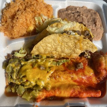 Taqueria Mexico - #2 Combination plate. Beef taco, cheese enchilada, Chili Relleno. Looks better than it is but still decent. - Mexican Near Me - Albuquerque, New Mexico