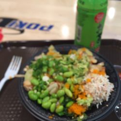 Poki Poki-San Marcos - Tuna, Salmon, and Crab Poke Bowl w/ extra edamame. Expensive, but totally worth it!