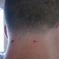 Middlefield Barber Shop - Getting a cut from the careless employee.