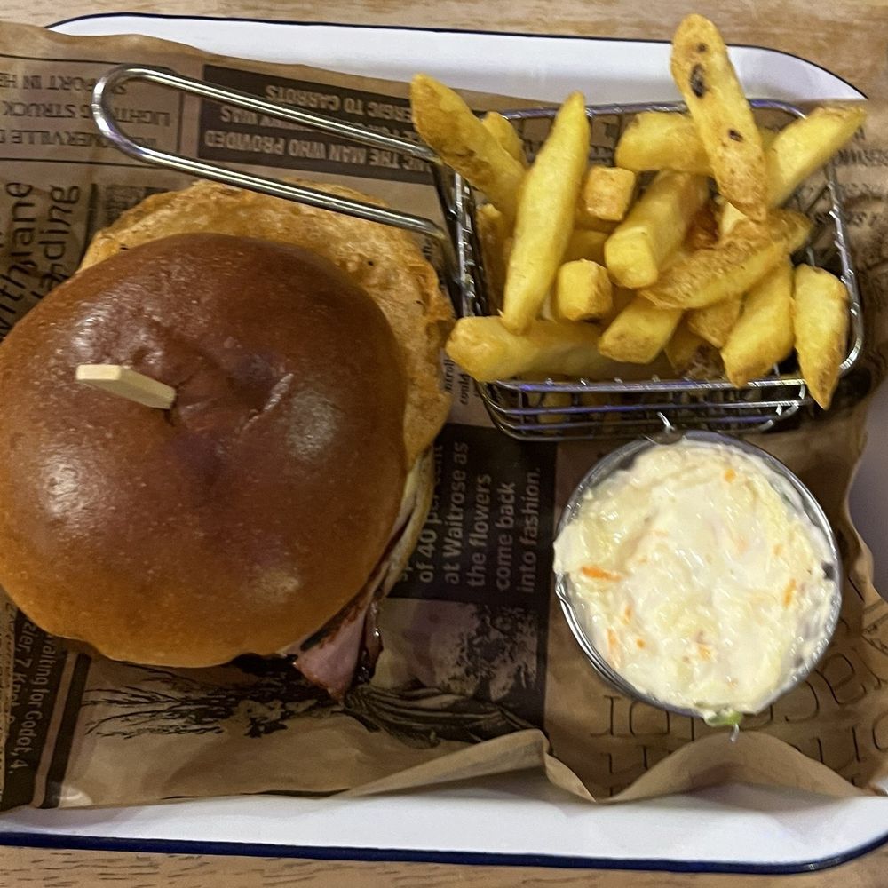 Nessie Burger, fries, coleslaw (I think) Nessie Burger, fries, coleslaw (I think)