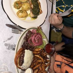 Diner - Burger and swordfish. Size comparison but also both were great
