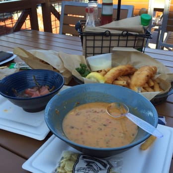 FISH DISTRICT - Lemongrass shrimp soup, wasabi soy poke starter, and fish n chips (partially eaten already sorry!) - Seafood Near Me - San Diego, California FISH DISTRICT - Lemongrass shrimp soup, wasabi soy poke starter, and fish n chips (partially eaten already sorry!) - Seafood Near Me - San Diego, California
