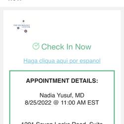 The Neurology Center - Address listed as Potomac.