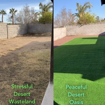Z Best Turf - Stressful desert wasteland to peaceful desert oasis in 2 days. I went with the plush turf and Rebel Red 1/2" rocks. - Artificial Turf Near Me Z Best Turf - Stressful desert wasteland to peaceful desert oasis in 2 days. I went with the plush turf and Rebel Red 1/2" rocks. - Artificial Turf Near Me