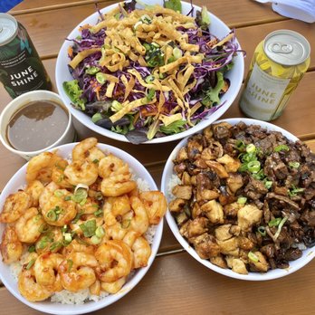 Blazed N Glazed Asian Grill - Asian Salad, Sweet & Spicy Shrimp Bowl, half steak half chicken bowl - Asian Fusion Near Me - Los Angeles, California