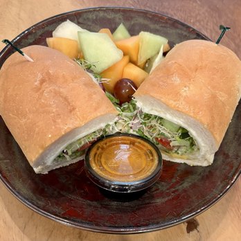 Cronies Sports Grill - Veggie sandwich w/fruit and a side of thirsty sauce to go - American Near Me - Camarillo, California Cronies Sports Grill - Veggie sandwich w/fruit and a side of thirsty sauce to go - American Near Me - Camarillo, California