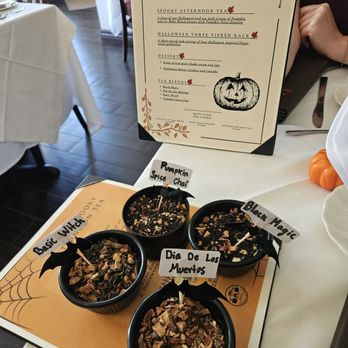 Chado Tea Room - This was the menu for the spooky tea. I recommend the Dia de Muertos, but note its decaf! I also liked the Basic Witch. - Tea Rooms Near Me - Pasadena, California