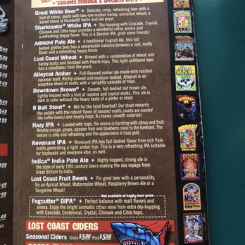 Lost Coast Brewery and Cafe - Menu: Beers by the Lost Coast Brewery (aug. 2019) - Pubs Near Me - Eureka, California