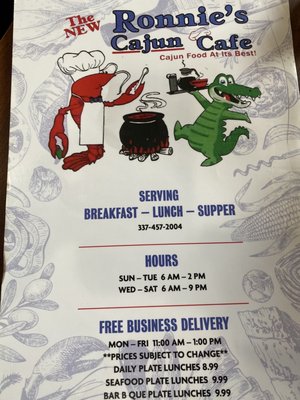 Menu photo 5 The New Ronnie's Cajun Cafe Eunice, LA
