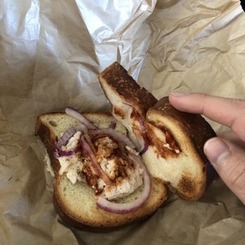 Panera Bread - Sorriest excuse for a sandwich ever - about 1 tbsp or mushy chicken with a few drops of BBQ sauce - Salad Near Me - Rockwall, Texas Panera Bread - Sorriest excuse for a sandwich ever - about 1 tbsp or mushy chicken with a few drops of BBQ sauce - Salad Near Me - Rockwall, Texas
