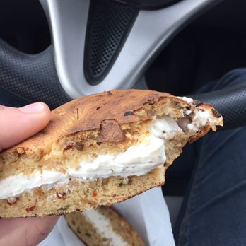 Sunrise Bagels - Jalapeño bagel with cream cheese - Bagels Near Me - Foothill Ranch, California