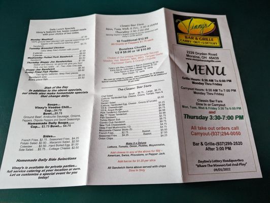 Menu photo 2 Vinny's Bar & Grille Moraine, OH Menu photo 2 Vinny's Bar & Grille Moraine, OH