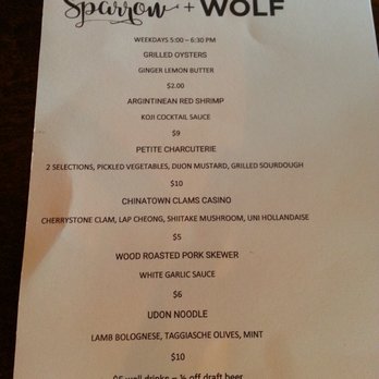 Sparrow + Wolf - Happy hour menu - New American Near Me - Las Vegas, Nevada