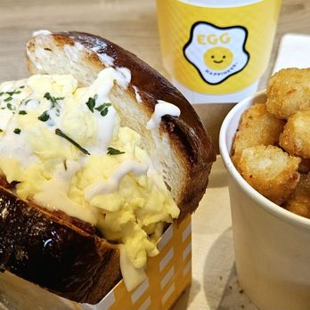 Egg Happiness - Egg was fluffy, toast was soft, tots were crispy, coffee was strong - Korean Near Me - Dublin, California