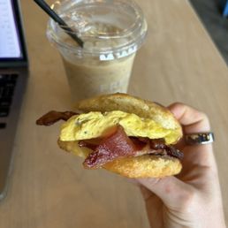 build a biscuit with egg and bacon (no cheese) (tastes way better than it photographed today)