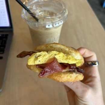 French Truck Coffee - build a biscuit with egg and bacon (no cheese) (tastes way better than it photographed today) - Coffee & Tea Near Me - Baton Rouge, Louisiana