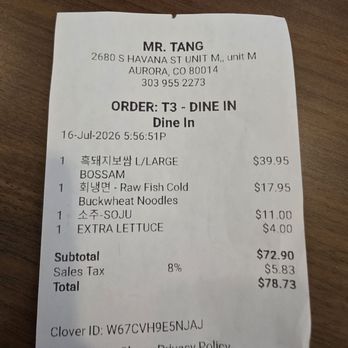 Mr. Tang - They charge you $4 for extra lettuce, which is 4 leaves!!! Ridiculous - Korean Near Me - Aurora, Colorado Mr. Tang - They charge you $4 for extra lettuce, which is 4 leaves!!! Ridiculous - Korean Near Me - Aurora, Colorado