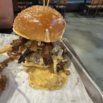 Brgr Stop - COPPERPOINT BEER CHEESE TRIPLE BURGER - American Near Me - Fort Lauderdale, Florida