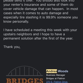Bridges at Flatiron - No "I'm so sorry this happened" or "what can we do to help?" From management. They don't care. - Apartments Near Me - Broomfield, Colorado