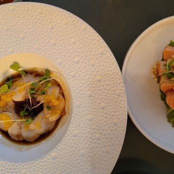 Boku Sushi & Grill - (Left) Scallop tiradito (Right) Torch king salmon belly - Japanese Near Me - Maitland, Florida Boku Sushi & Grill - (Left) Scallop tiradito (Right) Torch king salmon belly - Japanese Near Me - Maitland, Florida