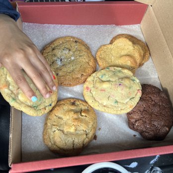 Butter Pecan Bakeshop - Fingers in the cookie box - 6 Pack of Cookies: Birthday (2), Dark Chocolate Walnut, Dark Chocolate Sea Salt, Banana Pudding, Walnut Brownie - Bakeries Near Me - Pinole, California Butter Pecan Bakeshop - Fingers in the cookie box - 6 Pack of Cookies: Birthday (2), Dark Chocolate Walnut, Dark Chocolate Sea Salt, Banana Pudding, Walnut Brownie - Bakeries Near Me - Pinole, California