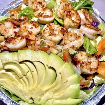 Cuca's Mexican Food - Yummy Yummy Shrimp Salads, recommended to add extra shrimps. So Good. - Mexican Near Me - Redlands, California