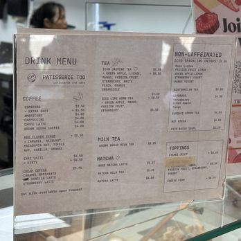 Patisserie Too - Drink Menu (May 2026) - Patisserie/Cake Shop Near Me - Alhambra, California