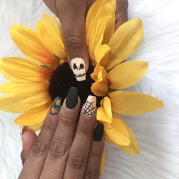 Bella Nails & Spa - One nail has a hand drawn skull, web, they're all matte and she brought out the trusty air brush. - Skin Care Near Me - Escondido, California