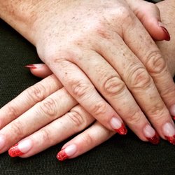 Truccos Nail & Cosmetic Salon - Acrylic with red glitter tip by Katina