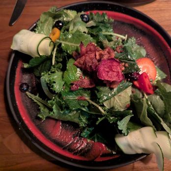 Ember Kitchen - Ember Greens with beet chips and beet puree - Latin American Near Me - Austin, Texas