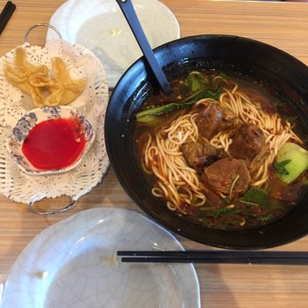 Mr.Dumpling - Spicy beef noodle soup and more than half eaten fried cheese wontons (soo bomb!!) - Chinese Near Me - Rancho Cucamonga, California