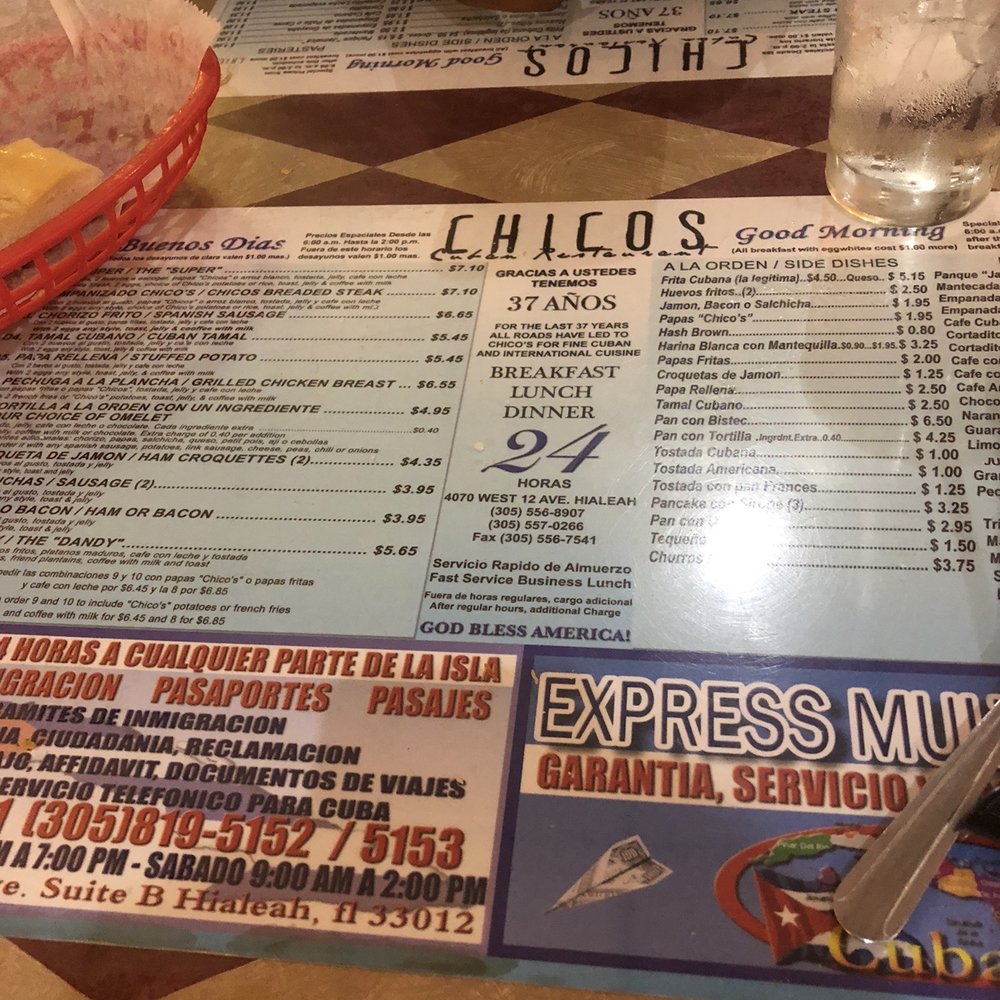 Chico's Restaurant - Menu - Cuban Near Me - Hialeah, Florida