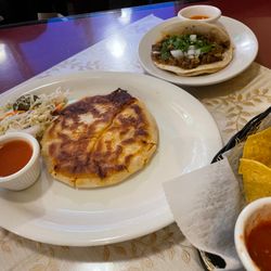 Taqueria El Carrizal - Pupusa, Beef Tongue Taco, Chips and Salsa
