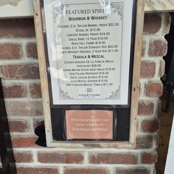 Courtyard Social - List of featured Spirits as of Aug 2026 - New American Near Me - Castle Rock, Colorado