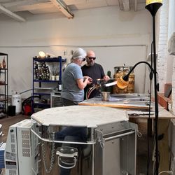 Jim Loewer Glass - Lorri using clamps to flatten glass