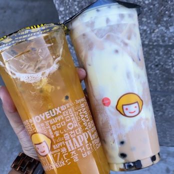 Happy Lemon - E8. Passion Fruit Green Tea w/mango D5. Boba Milk Tea with Puff Cream - Bubble Tea Near Me - Pleasanton, California Happy Lemon - E8. Passion Fruit Green Tea w/mango D5. Boba Milk Tea with Puff Cream - Bubble Tea Near Me - Pleasanton, California