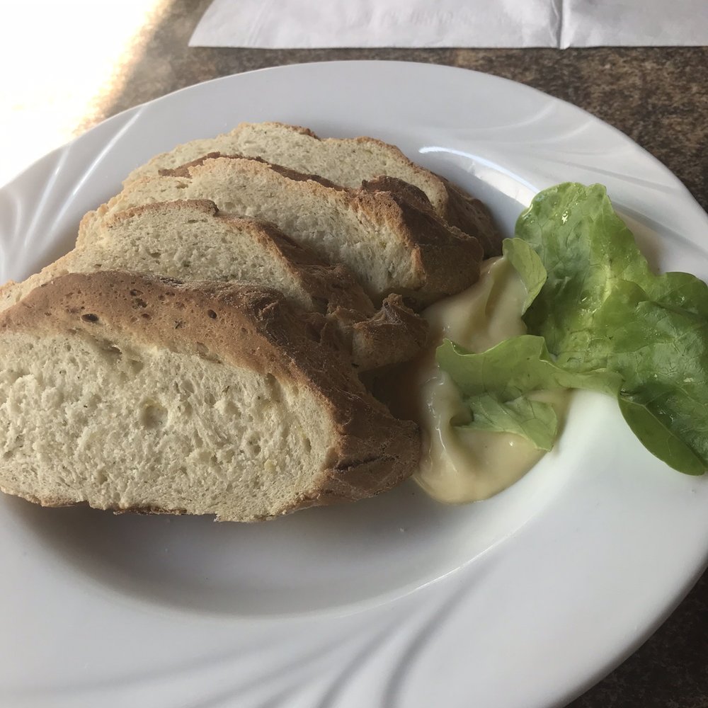Homemade potato bread with garlic dip