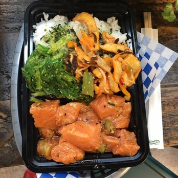 Seattle Fish Guys - Salmon poke with two sides: clam salad and seaweed salad - Seafood Markets Near Me - Seattle, Washington Seattle Fish Guys - Salmon poke with two sides: clam salad and seaweed salad - Seafood Markets Near Me - Seattle, Washington