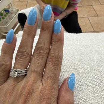 Oasis Salon & Spa - Sky blue, almond shape. Powder protection over my natural nails. - Nail Salons Near Me - Costa Mesa, California Oasis Salon & Spa - Sky blue, almond shape. Powder protection over my natural nails. - Nail Salons Near Me - Costa Mesa, California