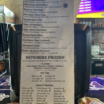 Nowhere Bar - Cocktail menu - Sports Bars Near Me - Celina, Texas