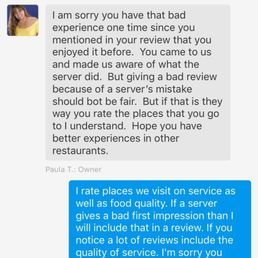 Response from El Carriel regarding our experience there and the review I left on Yelp.