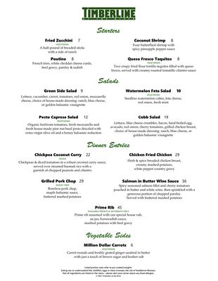 Menu photo 1 Timberline Restaurant Guerneville, CA