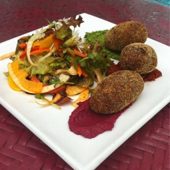 Mugshot Cafe - Falafelloni with beetroot humus, salsa verde and mojo rojo - Cafes Near Me - Kilkenny, KK