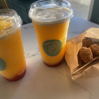 Shhh Up Cafe - Heavenly Mango with real strawberry and popcorn chicken - Bubble Tea Near Me - Provo, Utah Shhh Up Cafe - Heavenly Mango with real strawberry and popcorn chicken - Bubble Tea Near Me - Provo, Utah