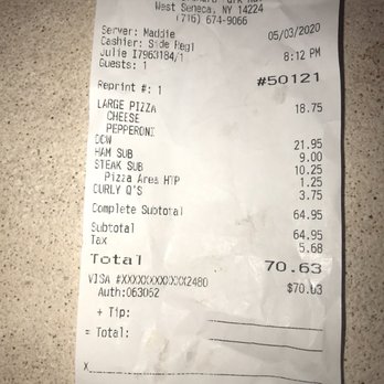 Nino's Pizzeria - the receipt for the pizza - Pizza Near Me - West Seneca, New York Nino's Pizzeria - the receipt for the pizza - Pizza Near Me - West Seneca, New York