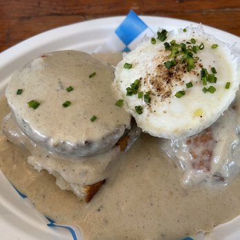 Bang Bang Pie & Biscuits - Smothered biscuits with sausage and egg - Bakeries Near Me - Chicago, Illinois