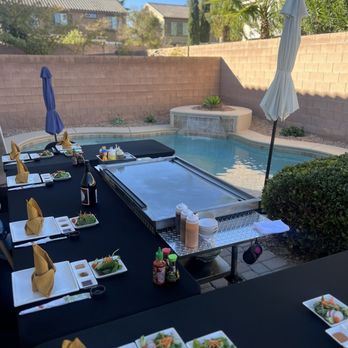 Soy Teppanyaki Catering - set up for 8 person lunch - Caterers Near Me Soy Teppanyaki Catering - set up for 8 person lunch - Caterers Near Me