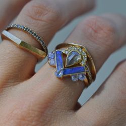 Kim Caraveo Jewelry - Tanzanite, opal and diamonds in 14k gold